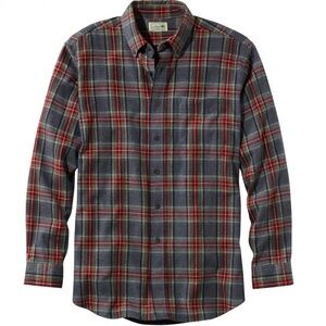 L.L. Bean Men's Scotch Plaid Flannel Shirt Traditional Fit in Gray Grey Stewart